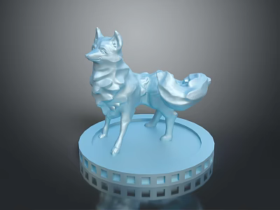 Light Blue Game Anime Fox Character 3D Model Standing Pose Fluffy Tail Circular Hollow Base 3d model