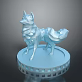 Light Blue Game Anime Fox Character 3D Model Standing Pose Fluffy Tail Circular Hollow Base