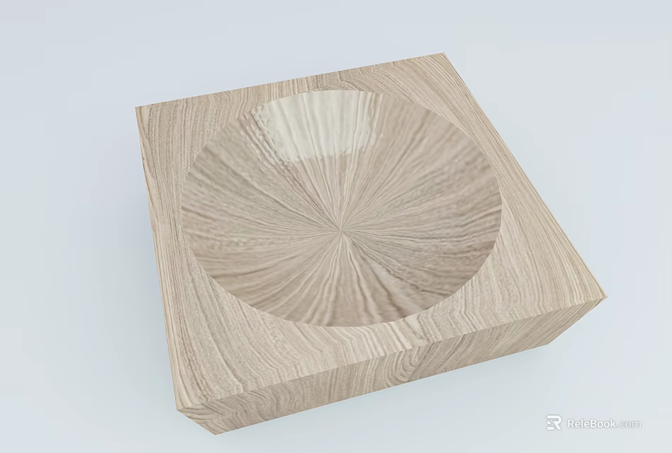 Minimalist Wooden Square Coffee Table With Circular Patterned Top Surface Design 3d model 