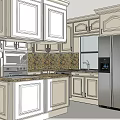 Kitchen Interior With Upper And Lower Cabinets Countertop Backsplash And Appliances