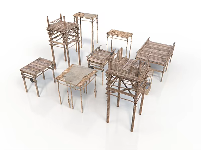 Handcrafted Wooden Furniture With Various Designs And Natural Wood Structures 3d model