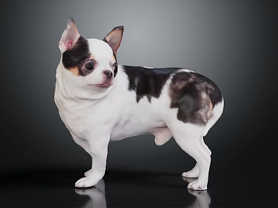 Cute Chihuahua Dog With Black White Brown Spots Standing On Dark Background 3d model