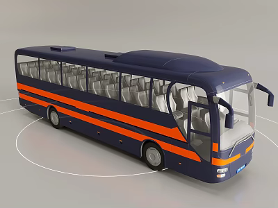 Blue And Orange Striped Bus With Spacious Seating And Modern Design 3d model