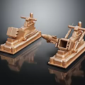 Two Golden Space Exploration Device Models With Antenna And Sensor Parts