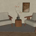 Cream Style Solid Wood Single Sofa Chair Retro Nordic Armchair Sofa Chair Cafe Lazy Leisure Sofa 3d model