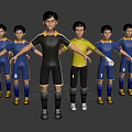 Group of Football Players Wearing Different Colored Jerseys Including Goalkeeper