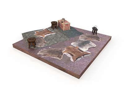 Industrial Equipment Including Brick Structure Reactor and Black Barrel Shaped Objects in Industrial Processing Scene 3d model