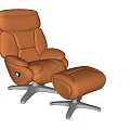 Modern Orange Leather Massage Chair With Ottoman And Stainless Steel Base