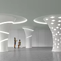 Modern White Columns with Spiral Lines and Diamond Cutouts in Interior Hexagonal Flooring 3d model