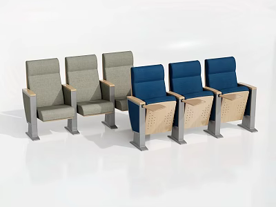 Public Seats With Light Gray And Blue Upholstery Armrests And Storage Trays 3d model