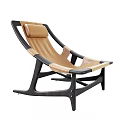 Modern Lounge Chair With Brown Leather Upholstery And Black Wooden Frame Structure