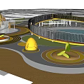 Kids Play Area With Yellow Cone Shaped Structure Slide Circular Ground And Plants