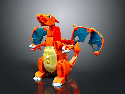 Orange Dragon Toy Figure With Blue Wings Yellow Belly And White Claws 3d model
