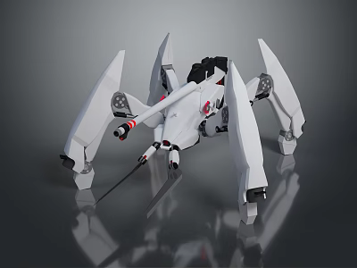 Sci Fi Game Movie Character White Mechanical Robot With Multiple Limbs Metallic Black Red Details 3d model
