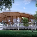 Circular public building of modern library 3d model