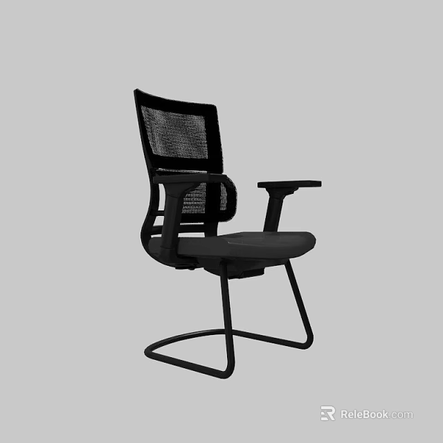 Black Office Chair With Mesh Backrest Armrests And Modern Metal Base Design 3d model 