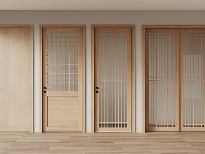 Japanese style wooden door single door glass door sliding door 3d model