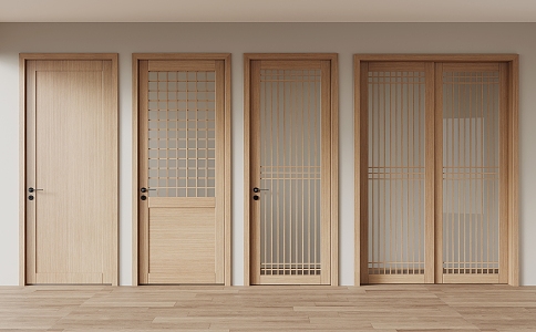 Japanese style wooden door single door glass door sliding door 3d model