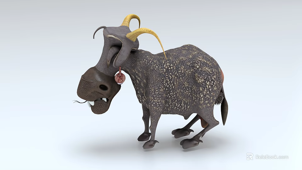 Cute Cow Shaped Decorative Figurine With Yellow Horns Spotted Texture And Bell Pendant 3d model 