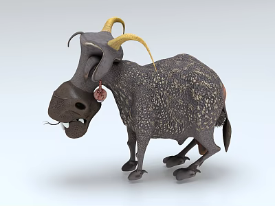 Cute Cow Shaped Decorative Figurine With Yellow Horns Spotted Texture And Bell Pendant 3d model