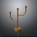 Stylish Copper Candle Holder With Three Arms And Wooden Base