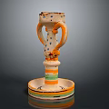 Ceramic Candle Holder With Two Handles Blue Dots And Colorful Base Stripes