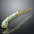 Traditional Ornate Decorative Knife With Intricate Green And Gold Handle Patterns