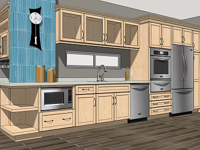 Light Wooden Kitchen Cabinets With Stainless Steel Appliances Sink And Window 3d model