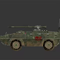 Military Armored Wheeled Tank With Green Camouflage Turret Weapon System And Antenna