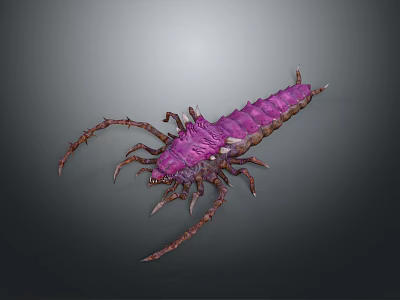 Game Movie Character Purple Centipede like Creature with Spiky Exoskeleton and Many Legs 3d model