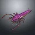 Game Movie Character Purple Centipede like Creature with Spiky Exoskeleton and Many Legs