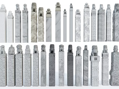Various Stone Columns With Different Capital Designs And Architectural Styles 3d model