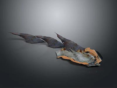 Ornate Decorative Winged Component With Textured Dark Gray Wings And Orange Base Details 3d model