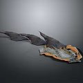 Ornate Decorative Winged Component With Textured Dark Gray Wings And Orange Base Details