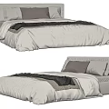 Modern Double Bed With White Linen Sheets Brown Pillows And Minimalist Headboard Design
