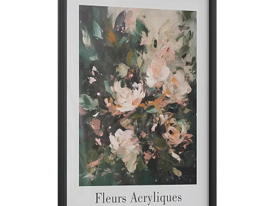 Vibrant Acrylic Floral Painting With Pink White Flowers Green Leaves And Framed 3d model
