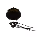 Black Incense Burner With Lotus Shaped Incense Sticks On White Background