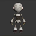 White Robot With Blue Glowing Eyes And Metallic Joints Standing In Dark Background