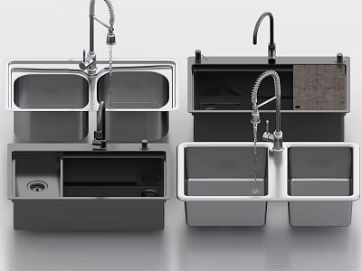 Modern Stainless Steel Kitchen Sink With Double Bowl And Faucet Design Features 3d model