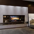 Modern Gray TV Cabinet With Storage And Beige Sofa In Living Room