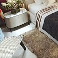 Double Bed In Modern Bedroom With Grey Walls White Headboard Window Rug And Gift Box