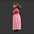 Cheerful Female Doll In Red Top With Glasses Ponytail Checkered Apron And Open Arms