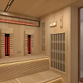 Wooden Sauna Interior Design With Wooden Walls Ceiling Grilles Seating Area And Warm Lighting