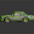 Green Race Car With Number 86 And Sponsor Logos Cartoon Design