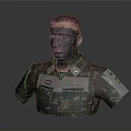 Man In Green Camouflage Military Uniform With Camouflage Face Paint And Badges