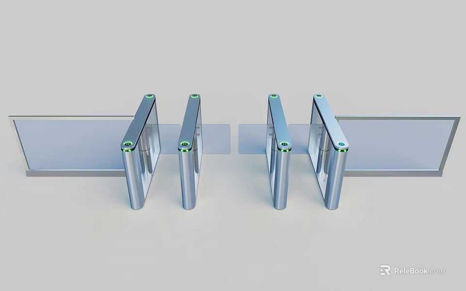 Public Facility Automatic Turnstiles With Stainless Steel Structure And Green Indicator Lights 3d model 