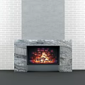 Modern Marble Fireplace Featuring Flames in White Brick Wall Interior Design 3d model