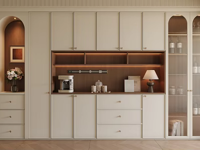 Elegant Modern Sideboard Cabinet Interior With Open Shelves Drawers And Glass Doors 3d model