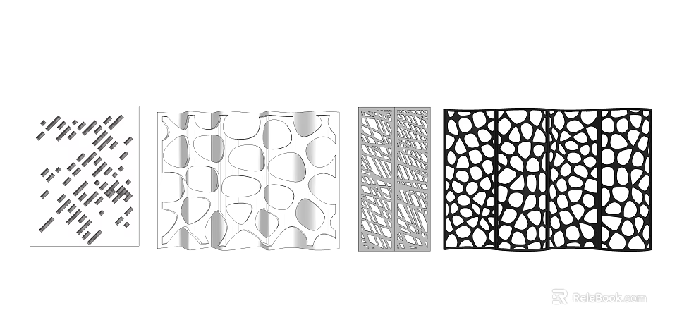 Modern Decorative Room Dividers With Various Perforated Geometric And Abstract Patterns 3d model 