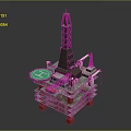 Offshore Drilling Platform With Tall Rig Crane And Industrial Equipment Structure